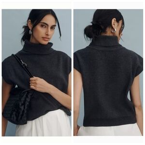 Anthropologie Maeve Mock Neck Muscle Sweater Vest Gray Women's Large Preppy